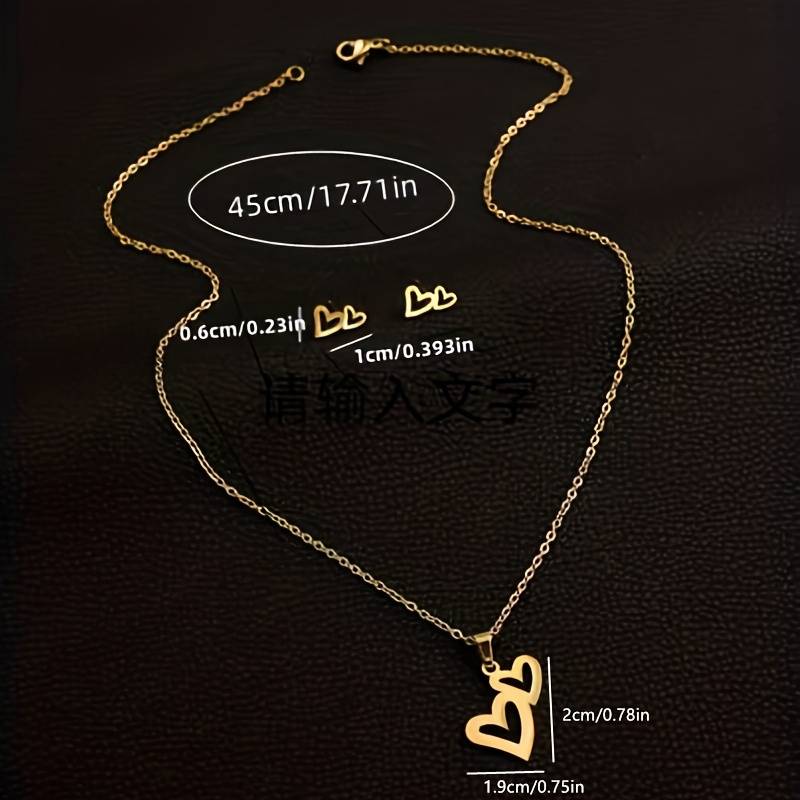 Conjunto Colgante y Pendientes Corazones Dorados - Imagen 2