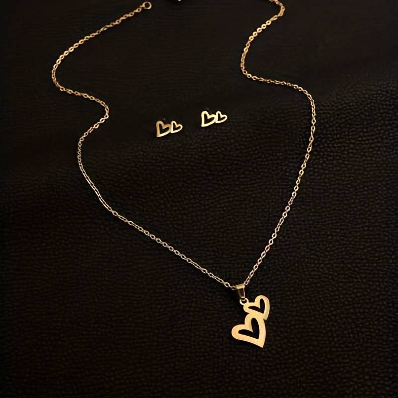 Conjunto Colgante y Pendientes Corazones Dorados - Imagen 3