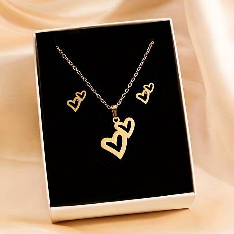 Conjunto Colgante y Pendientes Corazones Dorados - Imagen 5